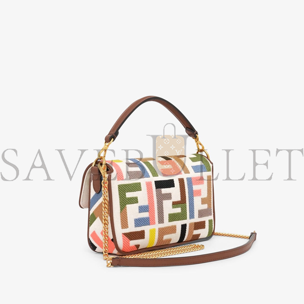 FENDI BAGUETTE MINI CANVAS BAG WITH MULTICOLOUR FF EMBROIDERY 8BS017ANH4F1PJ4  (20*13*5cm)